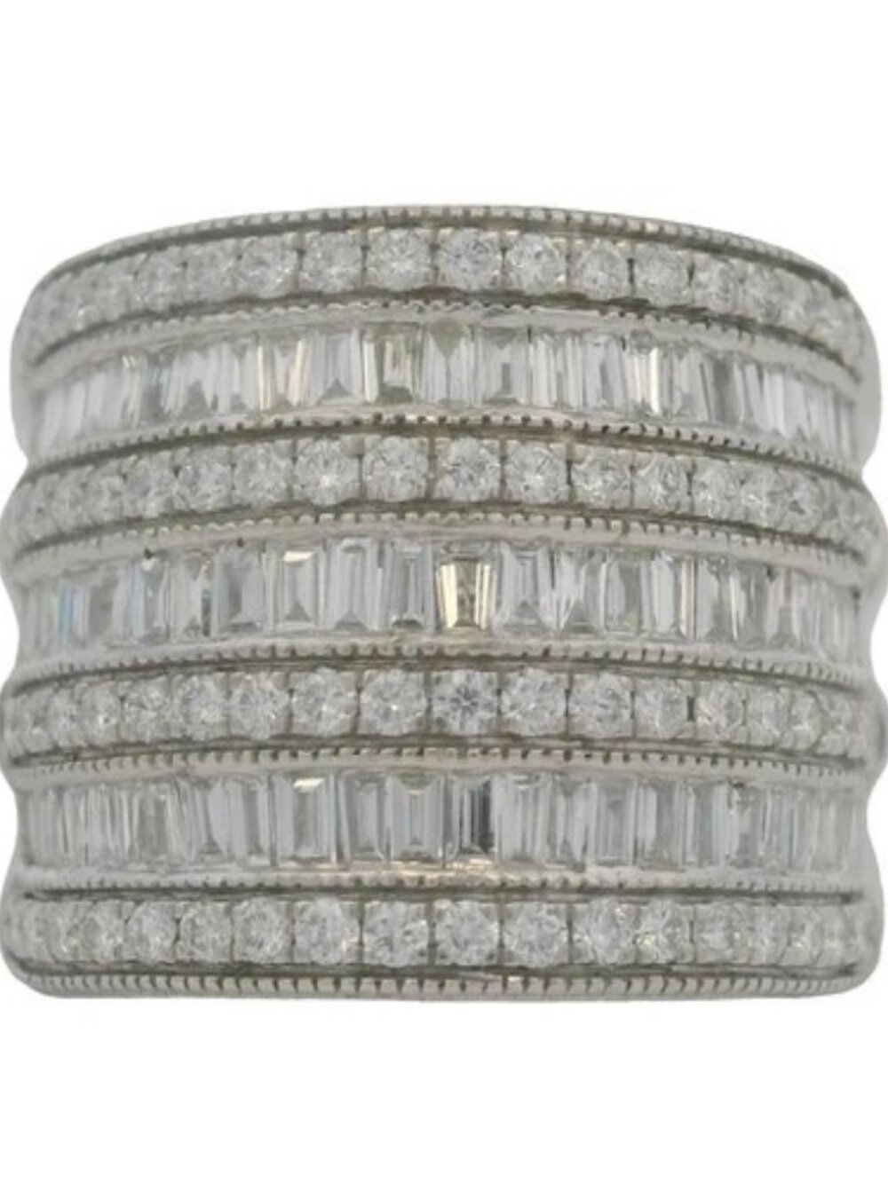 EFFY Jewelry 14k White Gold Classique Baguette Diamond Cluster Cocktail Ring S 7